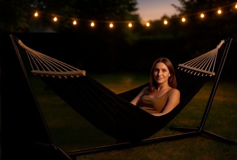 Afbeelding van HSXL Dubbele Hangmat Zwart met Spreidstok en Touwen - 1 of 2 Persoons - Lig Oppervlak 190x150cm - Lengte