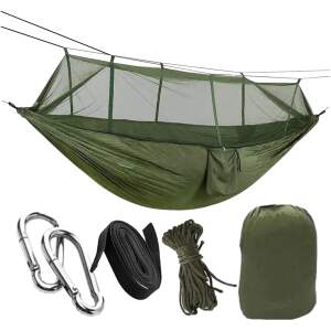 Afbeelding van HSXL Lichtgewicht Outdoor Hangmat met Muggennet en Accessoires - 260x140cm - Groen - Survival Hangmat met
