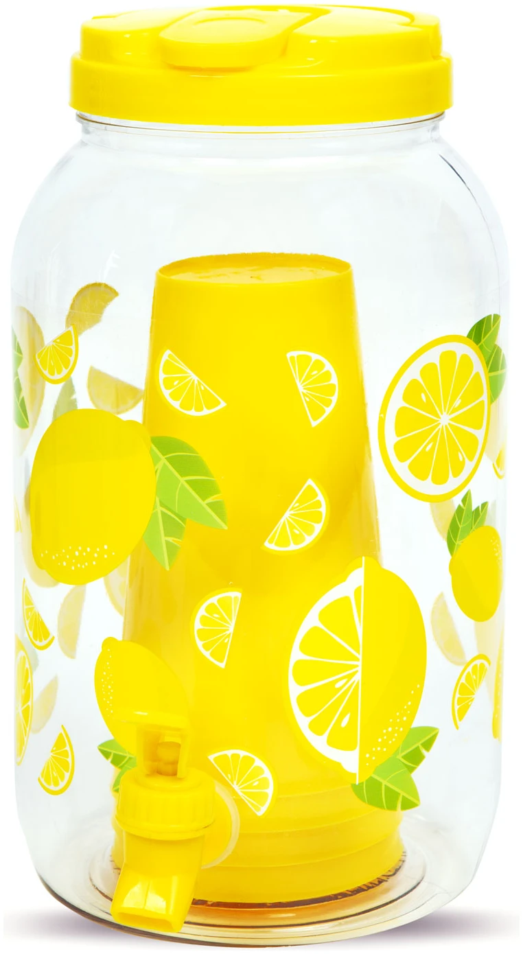 Afbeelding van Limonadedispenser met Kraantje en 4 bekers - Drankdispenser 3,8 Liter - Kunststof - Waterdispenser -