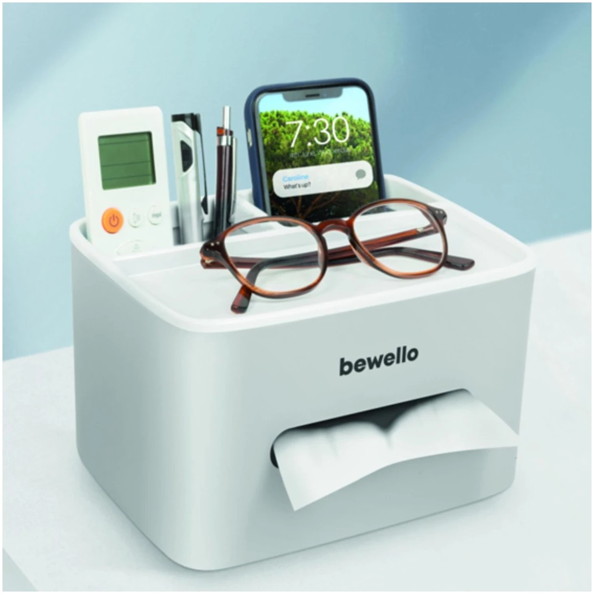 Afbeelding van Bewello® - Tissuebox / Tissuehouder - Tissuedoos met Organizer - 205 x 160 x 120 mm - 8d2f 77e0 438d 8f49