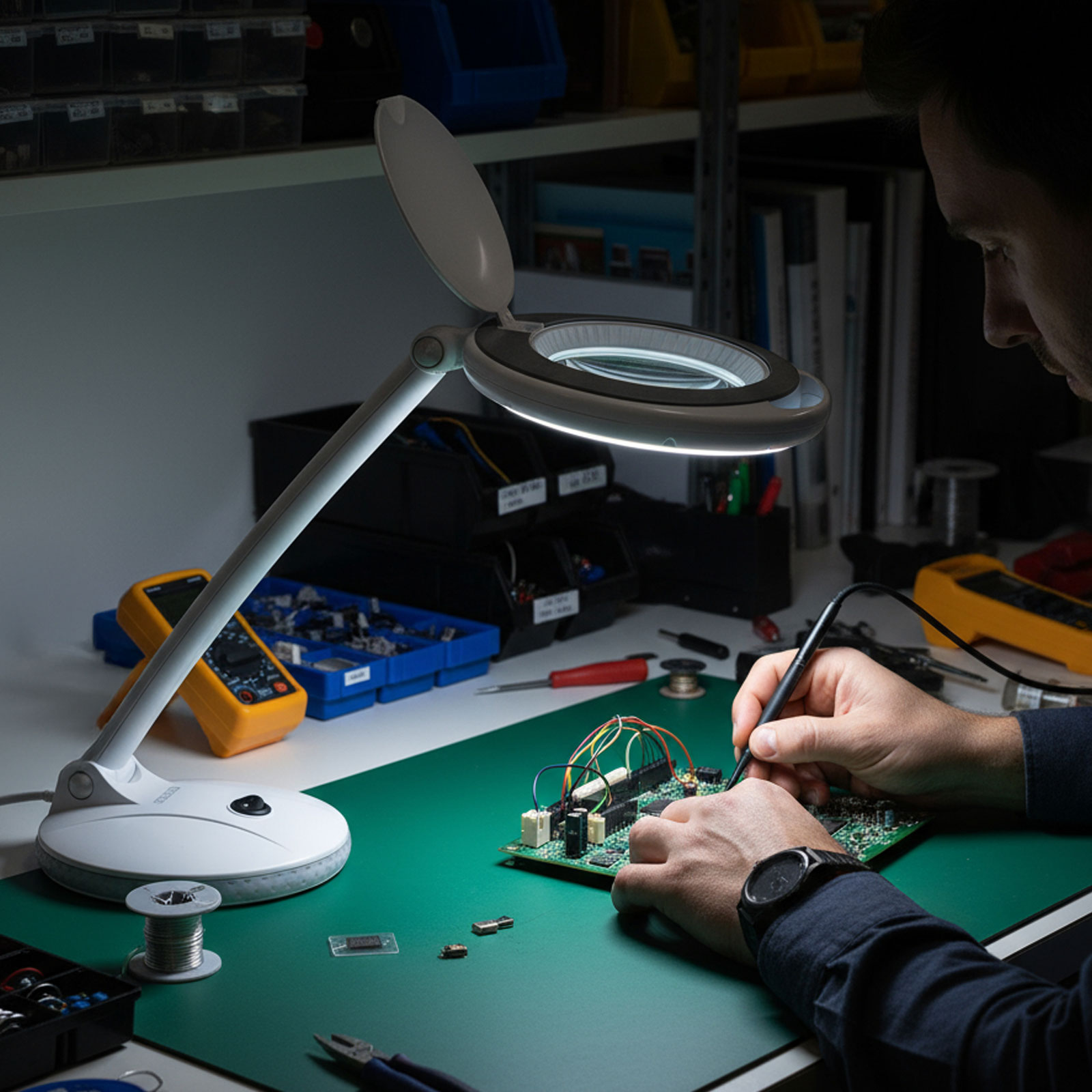 Afbeelding van Handy - Bureau Loeplamp op Standaard - Vergrootglas met verlichting - Op Netstroom - 100MM Glas - Loep Lamp -