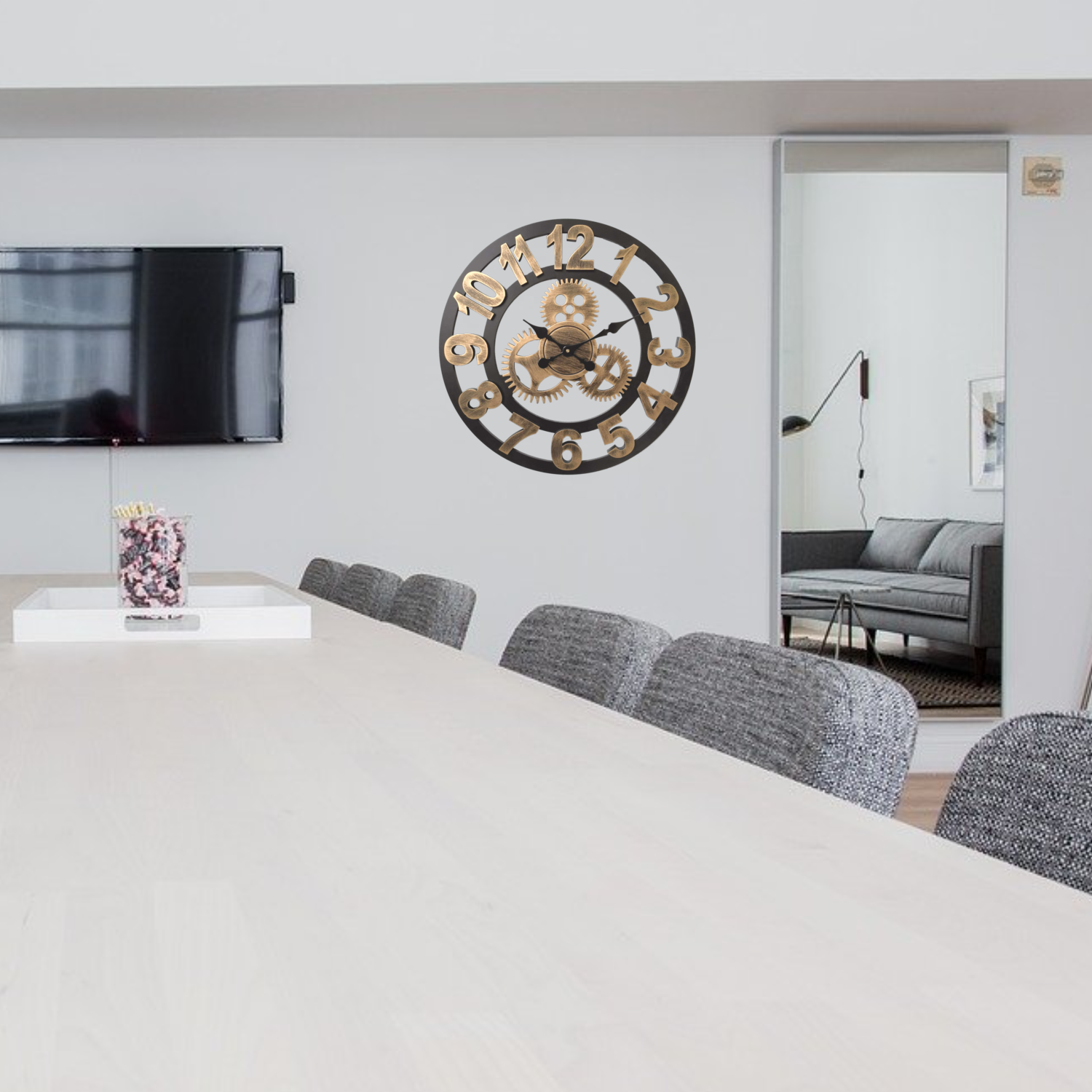 Afbeelding van HSXL - 60cm Grote Stille Wandklok Landelijk en Industrieel uit Zwart met Goud Hout - Groot - 60 cm - Houten