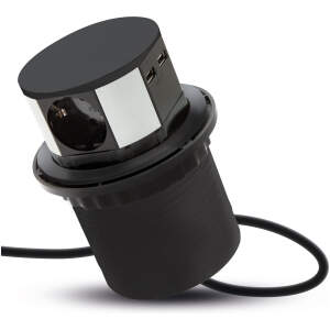 Afbeelding van DELIGHT - Inbouw Pop-Up Tafelblad Stekkerdoos met 2x USB en 3 Stopcontacten - Zwart - Lage inbouwdiepte -