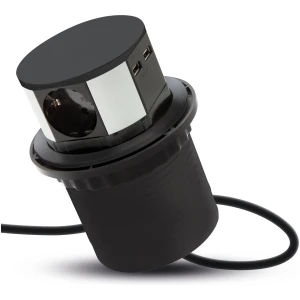 Afbeelding van DELIGHT - Inbouw Pop-Up Tafelblad Stekkerdoos met 2x USB en 3 Stopcontacten - Zwart - Lage inbouwdiepte -