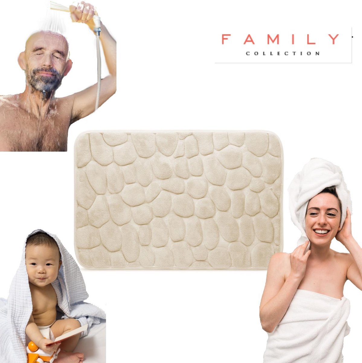 Afbeelding van Kleine Antislip Badmat voor in Badkamer/Toilet/WC - Beige Zandkleur Ecru - Steenpatroon - 40x60cm - 90b1 8722