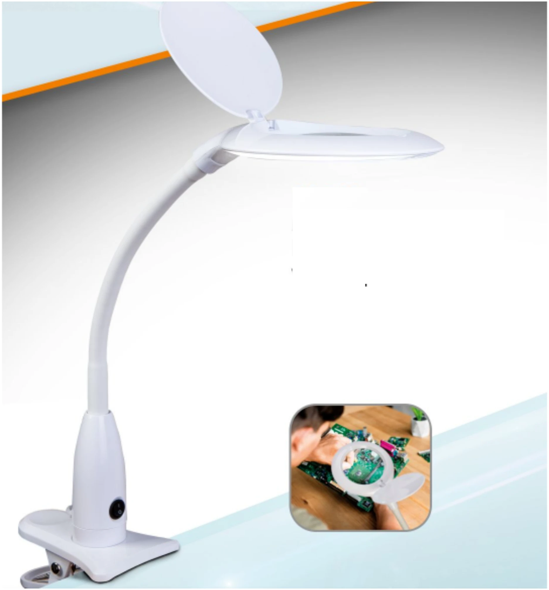 Afbeelding van Handy - Bureau Loeplamp met Tafelklem - Vergrootglas met verlichting - 12 Dioptrie (5x Zoom) Op Netstroom -