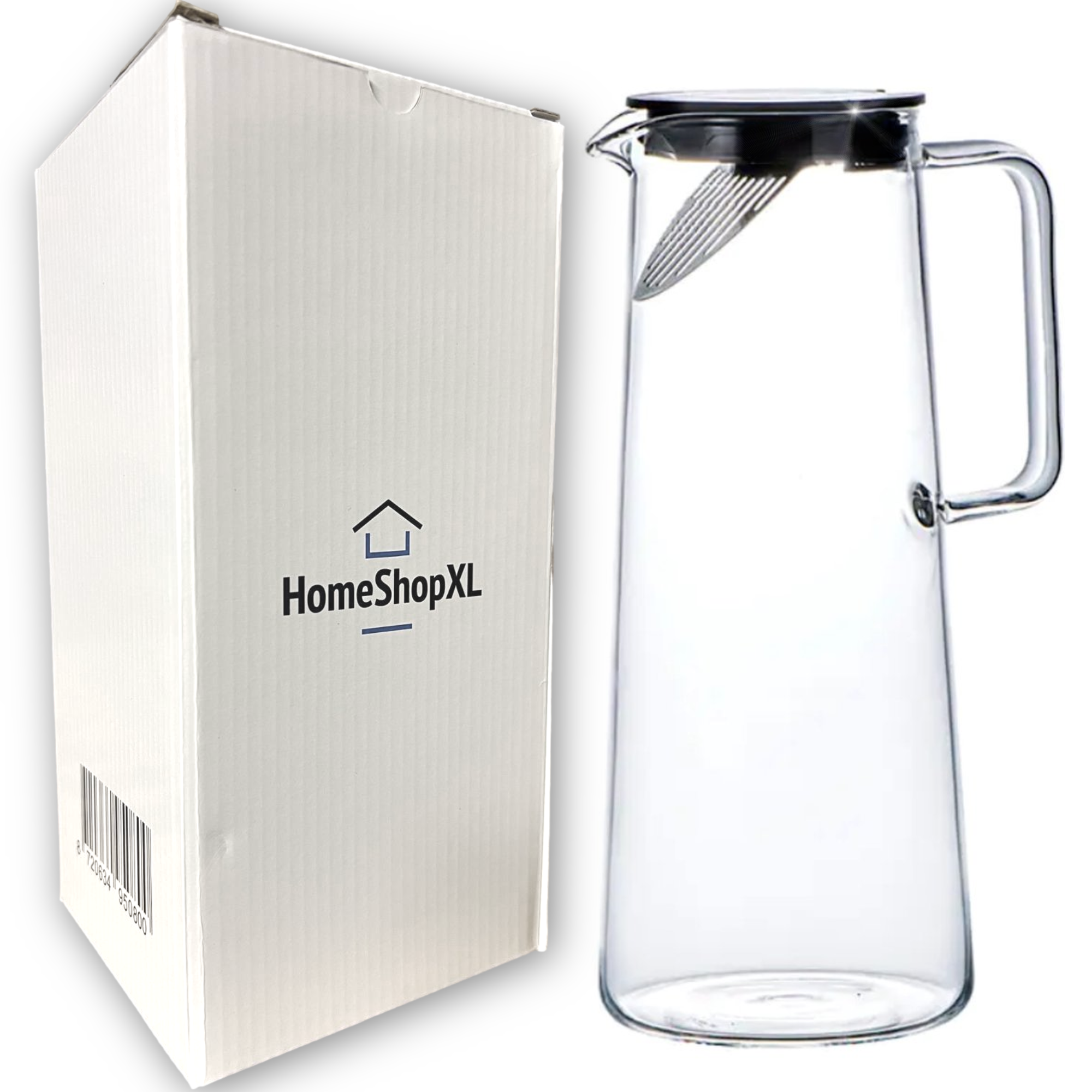 Afbeelding van Waterkaraf 1.4L - Waterkan met Deksel En Filter - Glas - Zwart - Glazen Karaf 1,4 Liter - Multifunctionele