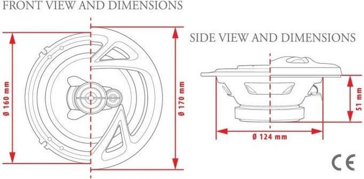 Afbeelding van MNC - Auto Speakers / Luidsprekers - NINJA - Universeel toepasbaar 160 - 170 mm - 16CM - Lage inbouwdiepte -