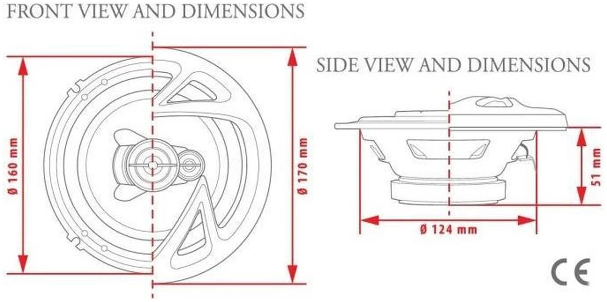 Afbeelding van MNC - Auto Speakers / Luidsprekers - NINJA - Universeel toepasbaar 160 - 170 mm - 16CM - Lage inbouwdiepte -