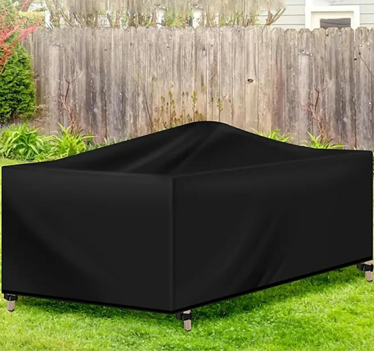 Afbeelding van Tuinset Beschermhoes Waterdicht met Trekkoord en Goede Afwatering - B242 x L160 x H100CM - Zwarte hoes