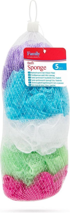 Afbeelding van Set van 5 - Douchespons / Badspons - Puff Sponzen / Netspons / Spons - Sponzen Voordeelverpakking - 957e dd1d