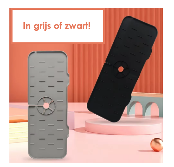 Afbeelding van HSXL - Kraanmat Grijs - Siliconen - 36.5 x 14 cm - Vaatwasbestendig - Streepjes patroon - Afdruipmat voor