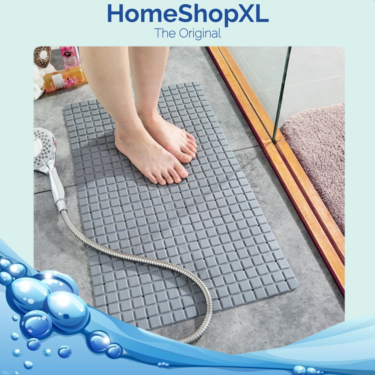 Afbeelding van HSXL - Antislipmat - 70x40CM - Incl. Netspons - Antislip Douchemat / Badmat Grijs met Zuignappen – Mat voor