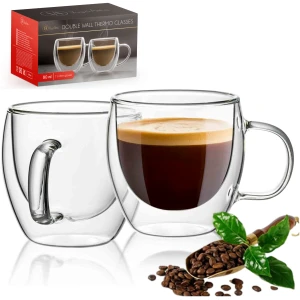 Afbeelding van Vog&Arths Dubbelwandige Espresso Kopjes - 2x 80ML - Glazen voor Espresso met Oor - 9660 a49e 4e31 91f3