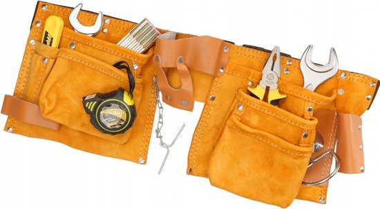 Afbeelding van Gereedschapsriem Leer - 11 vaks - Gereedschapsgordel - ToolPack - Gereedschapsschort - Spijkerschort Dubbel -