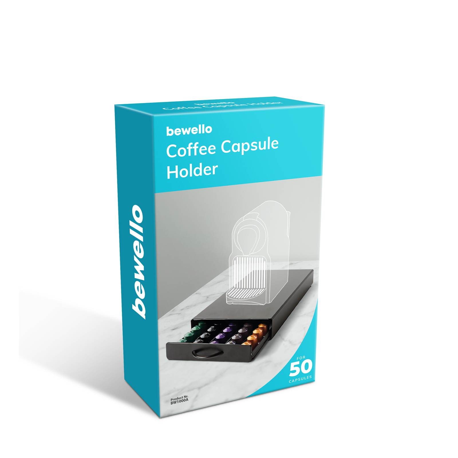 Afbeelding van Capsulehouder met Lade Nespresso - Cups Houder voor 50 Koffie Capsules - Capsulehouders - RVS - Zwart - 365 x