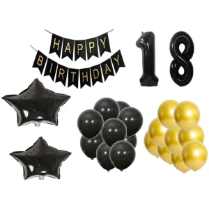 Afbeelding van 18 Jaar Zwart & Goud Verjaardag Decoratie Versiering - 25 delig - Ballonnen - BPK - 98d7 9dab 4f8f b52e