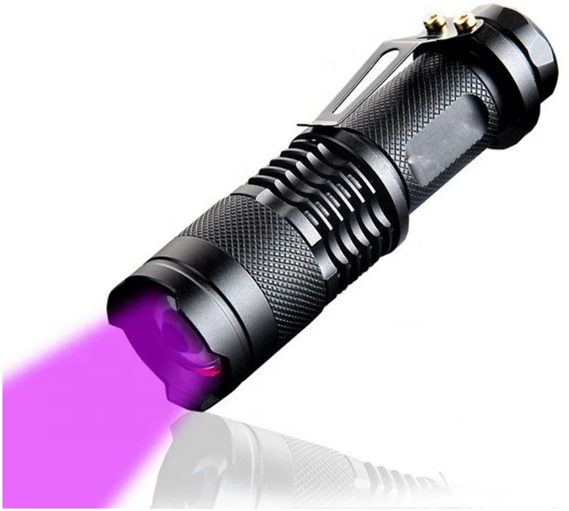 Afbeelding van UV Zaklamp met Oplader en Batterij en Opbergcase - IPX4 Waterdicht - 5W - ZOOM Functie - Geld Tester - Sporen