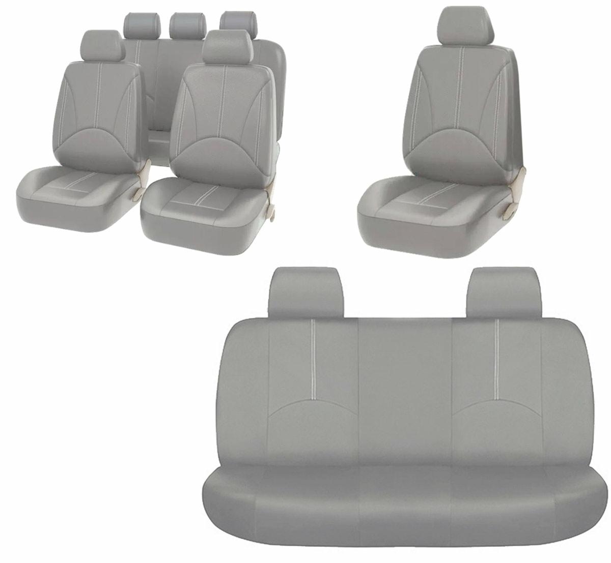 Afbeelding van Universele stoelhoezen auto - Eco Kunst Leer - Lichtgrijs - Stoelhoes voor in de auto - Complete set -