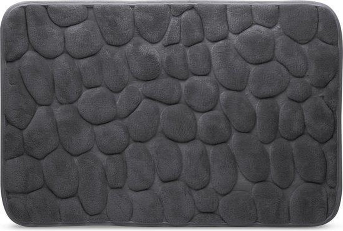 Afbeelding van Kleine Antislip Badmat voor in Badkamer/Toilet/WC - Grijs Antraciet - Steenpatroon - 40x60cm - 9a7a 7d16 44ad