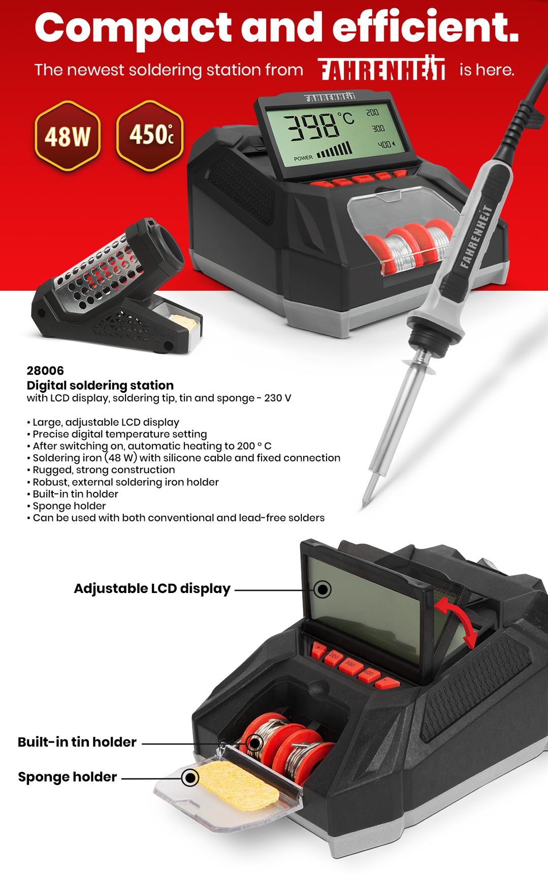 Afbeelding van Complete Soldeerset - Soldeerbout met Digitaal Soldeerstation inclusief Tin & Spons - Instelbare