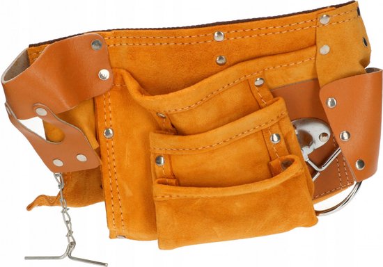 Afbeelding van Gereedschapsriem Leer - 11 vaks - Gereedschapsgordel - ToolPack - Gereedschapsschort - Spijkerschort Dubbel -