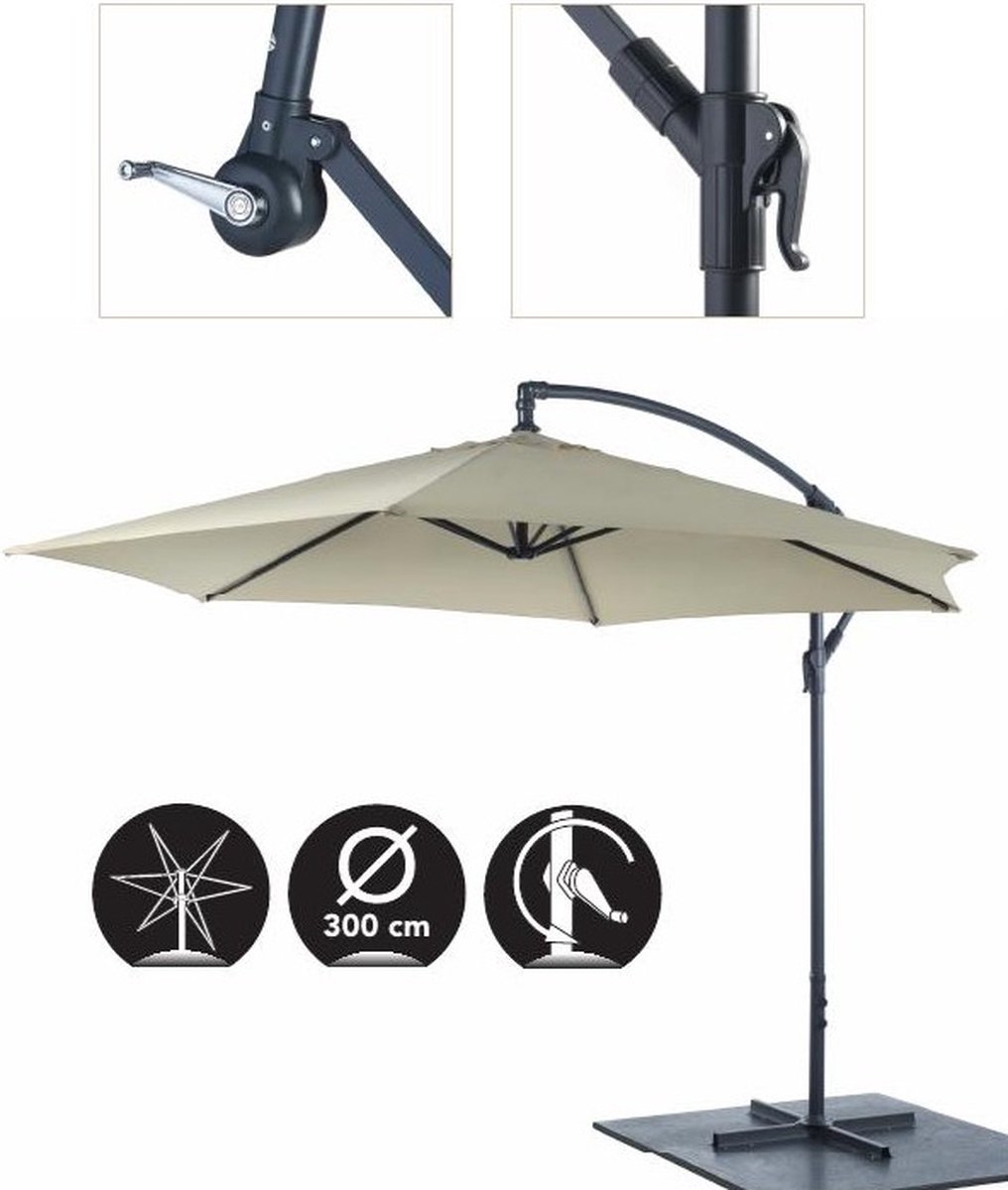 Afbeelding van Lifetime Garden Zweefparasol met Voet - Zwevende Parasol Kantelbaar - ⌀300 x 300 cm - Balkonparasol met