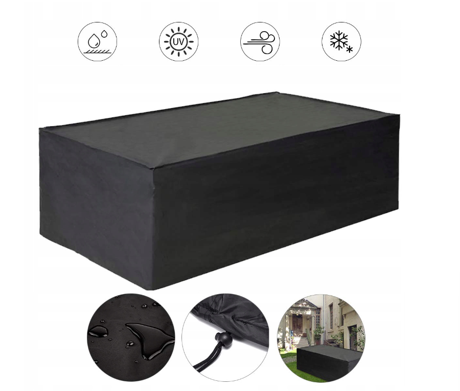 Afbeelding van Tuinset Beschermhoes Waterdicht met Trekkoord en Goede Afwatering - B242 x L160 x H100CM - Zwarte hoes