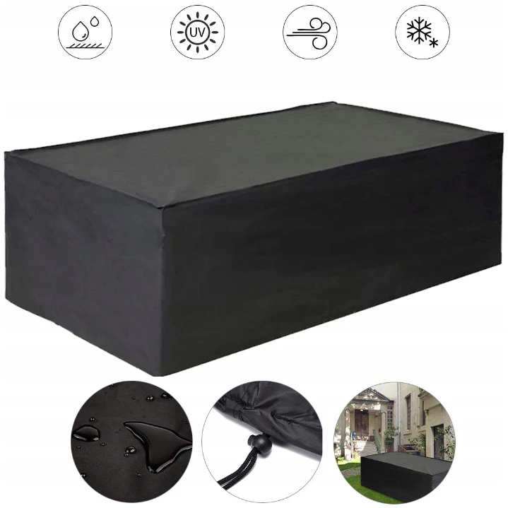 Afbeelding van Tuinset Beschermhoes Waterdicht met Trekkoord en Goede Afwatering - B242 x L160 x H100CM - Zwarte hoes