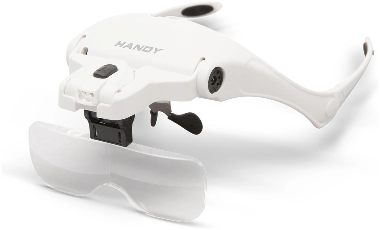 Afbeelding van Handy - Vergrootglas Bril - Loepbril met LED verlichting - met 5 lenzen - met Elastische band én Brilframe -