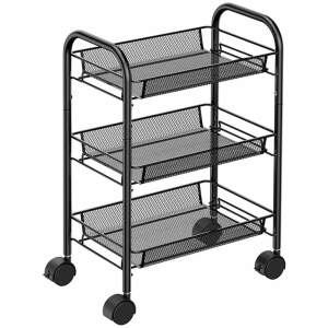 Afbeelding van Keukentrolley op wieltjes - Trolley Serveerwagen - Keukentrolley - 3 lagen - Zwart - 44x26x64 cm - 9df4 345a
