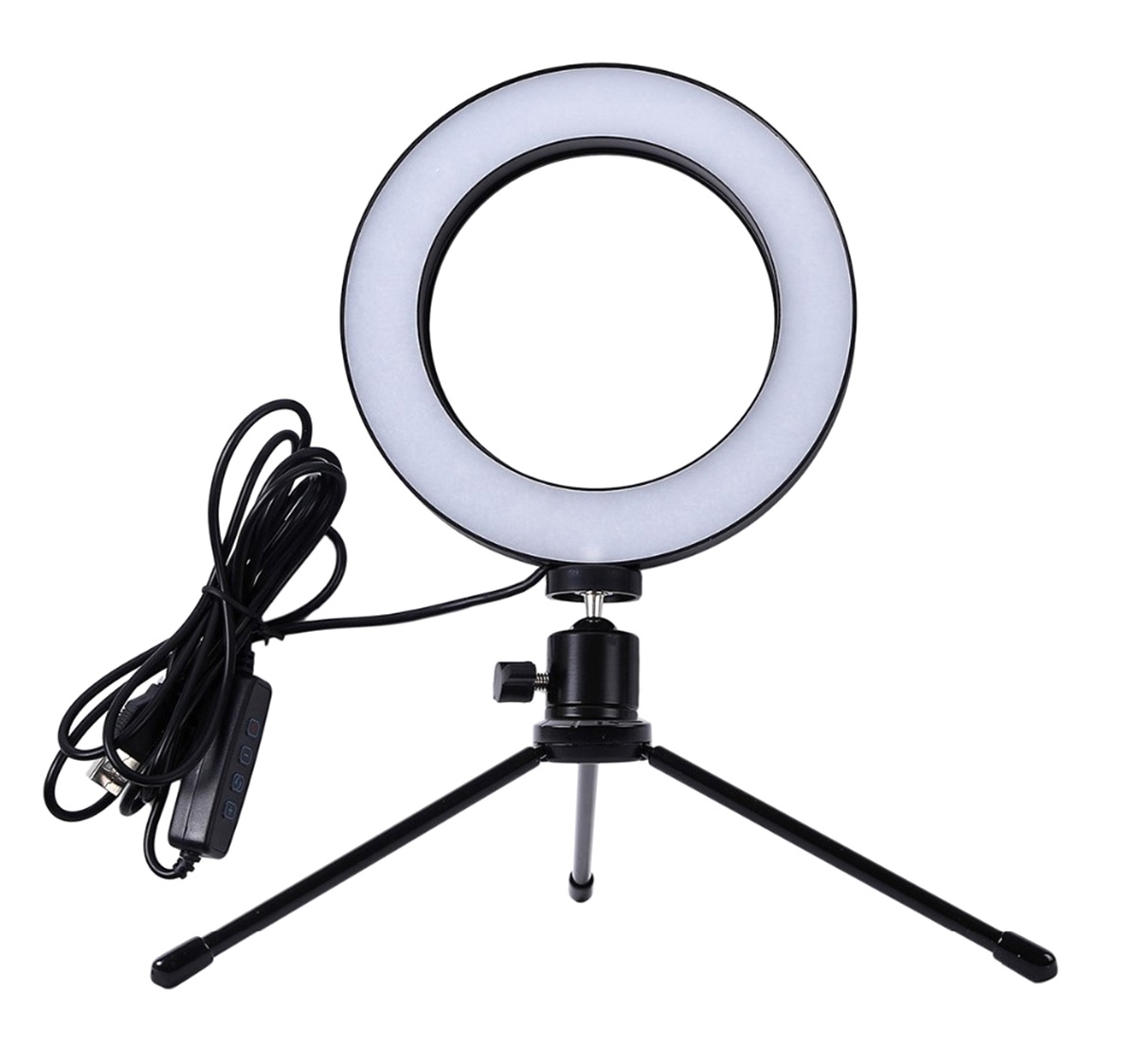 Afbeelding van Ringlamp met statief voor op Tafel of Bureau - 16cm - Zwart - 6,5W -3 kleuren licht - DImbaar - USB stekker