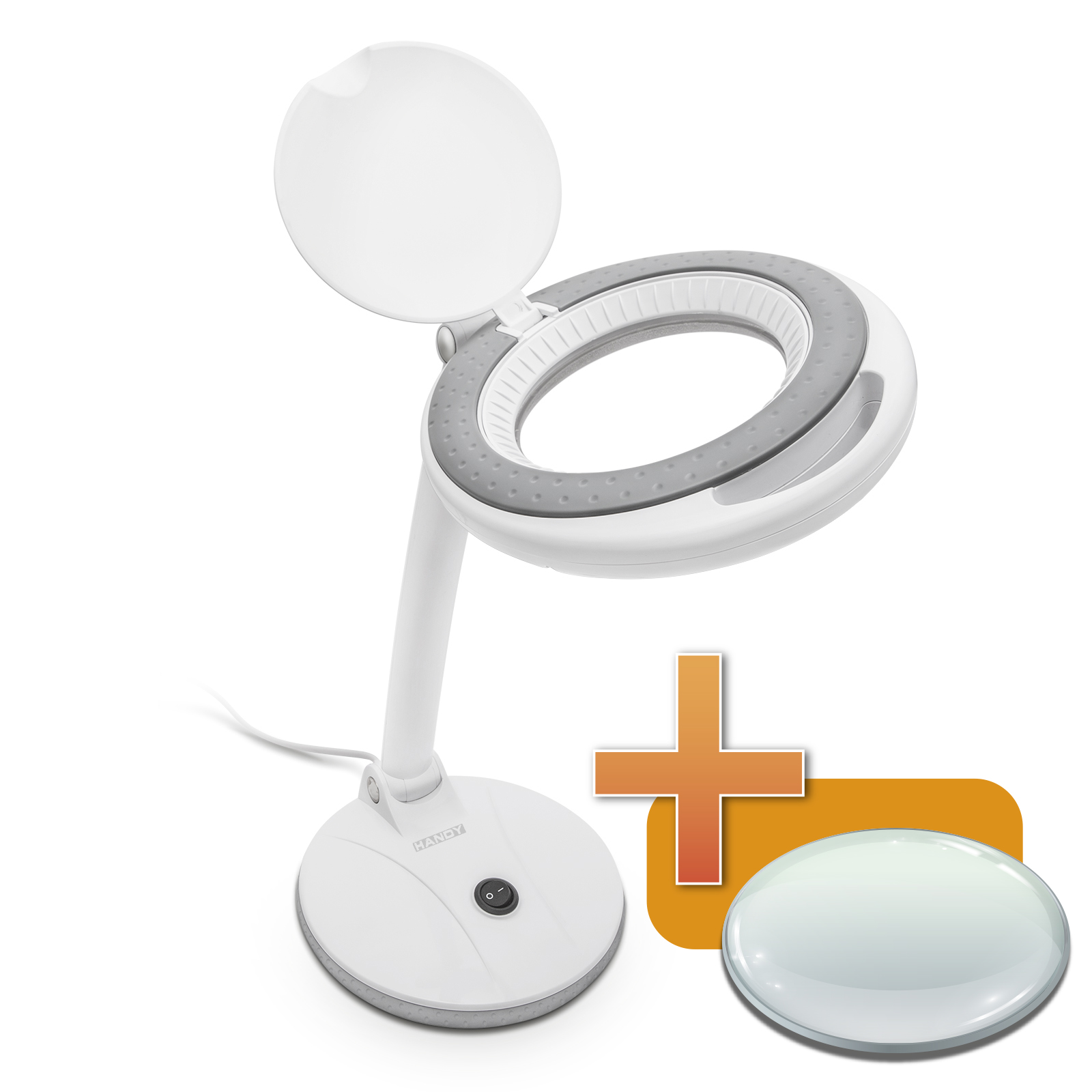 Afbeelding van Handy - Bureau Loeplamp op Standaard - Vergrootglas met verlichting - Op Netstroom - 100MM Glas - Loep Lamp -