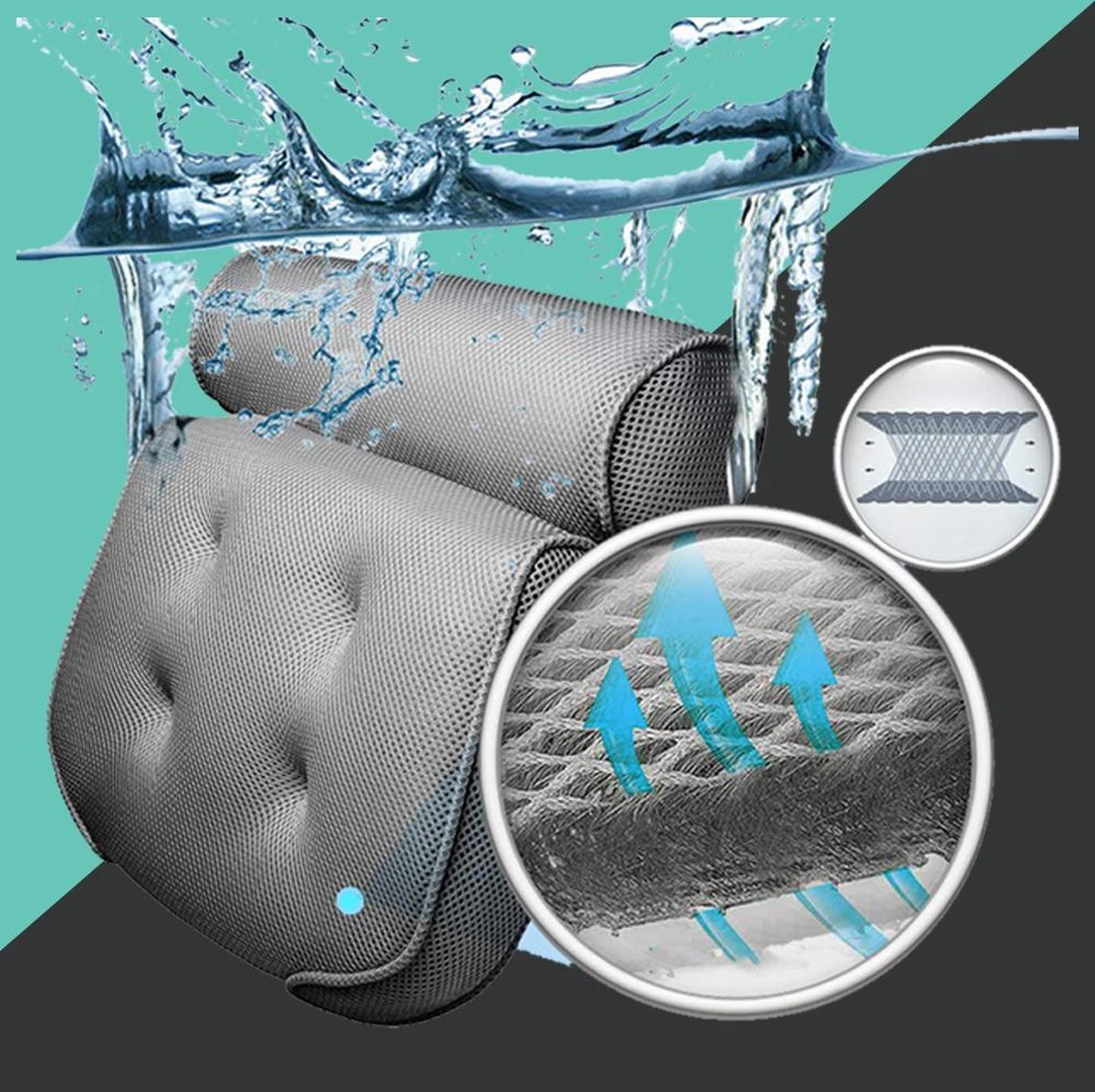 Afbeelding van Luxe Home Spa Badkussen met zuignappen - Extra zacht - Voor Nek en Rug - Kussen voor in Bad - Antislip -