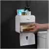 Afbeelding van Bewello® - WC Rolhouder - Toiletrolhouder - Zelfklevend WC Kastje - Wit met Grijs - 205 x 125 x 220 mm -