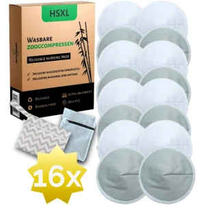Afbeelding van Wasbare Zoogcompressen - 16 Stuks - Complete Set incl. Etui & Waszak – Herbruikbaar, Milieuvriendelijk