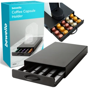 Afbeelding van Capsulehouder met Lade Nespresso - Cups Houder voor 50 Koffie Capsules - Capsulehouders - RVS - Zwart - 365 x