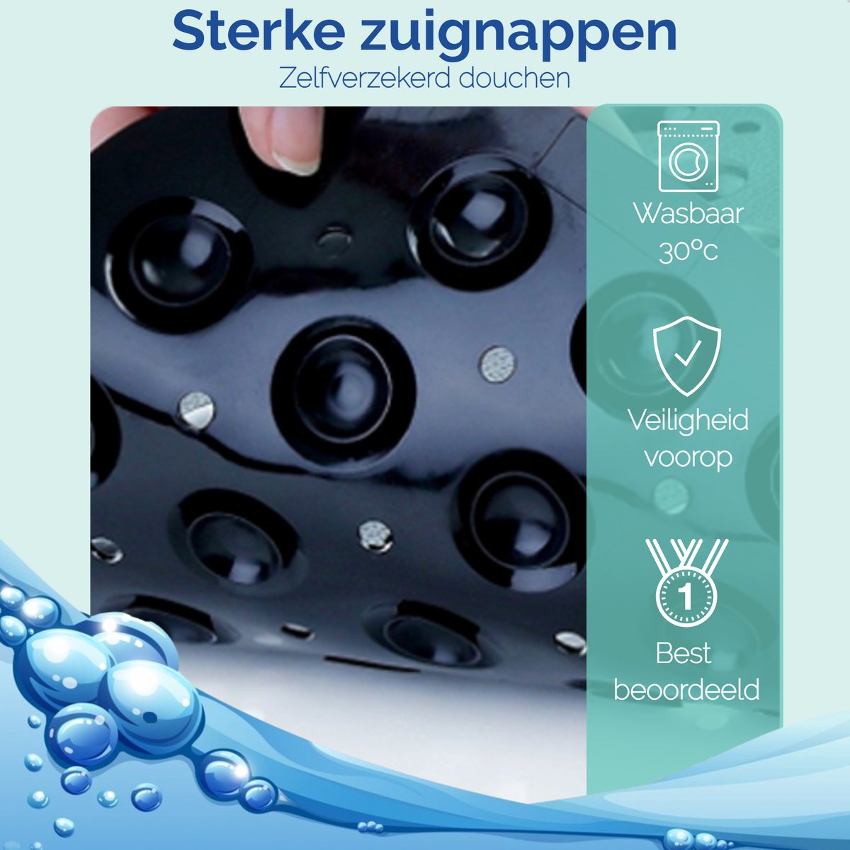 Afbeelding van HSXL - Antislipmat - 53x53CM - Incl. Netspons - Antislip Douchemat Zwart met Zuignappen – Anti Slip Douche