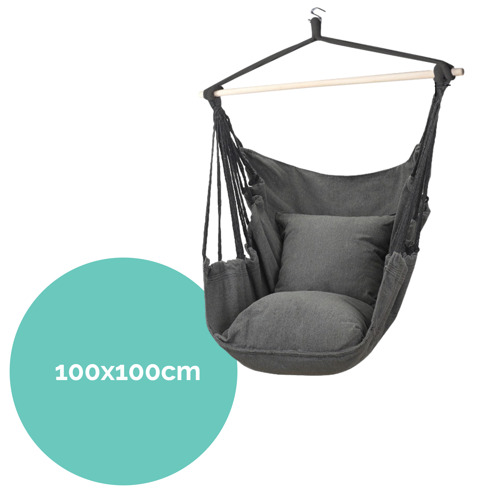 Afbeelding van Hangmat Stoel - Hangstoel voor Binnen of Buiten - Incl. 2 Kussens - Zwart/Grijs Antraciet - a214 13c1 4671