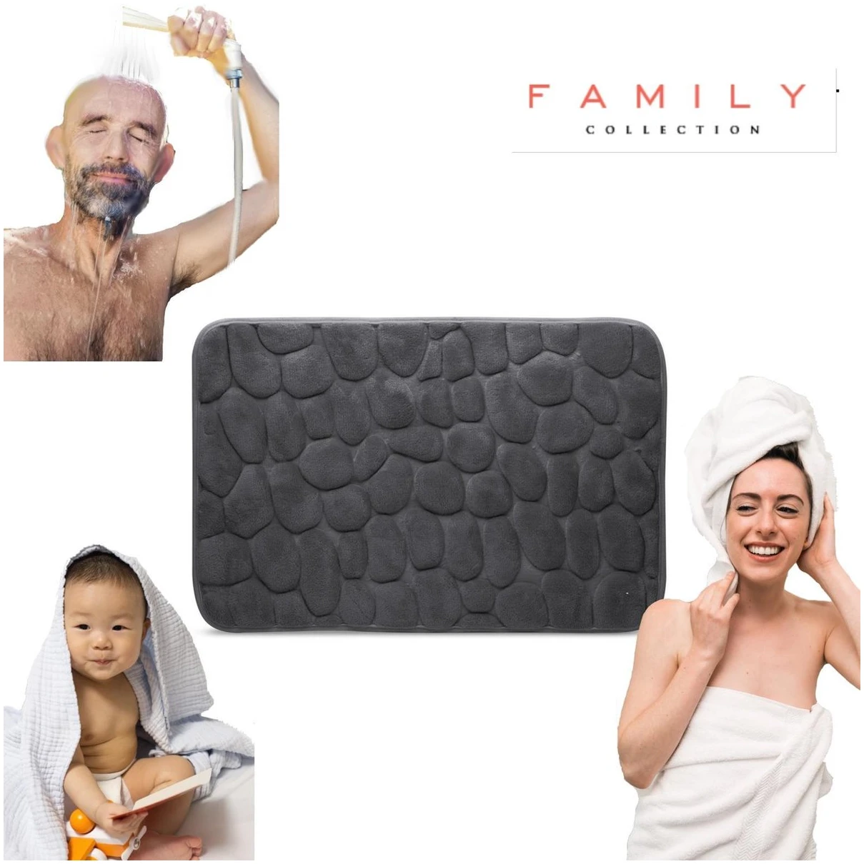 Afbeelding van Kleine Antislip Badmat voor in Badkamer/Toilet/WC - Grijs Antraciet - Steenpatroon - 40x60cm - a261 3d11 4060