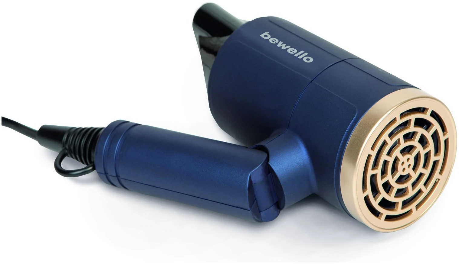 Afbeelding van Bewello - Compacte Föhn - Reis Haardroger - Blauw/Goud - Draaibare mond - Lichtgewicht - 2 Droogstanden -