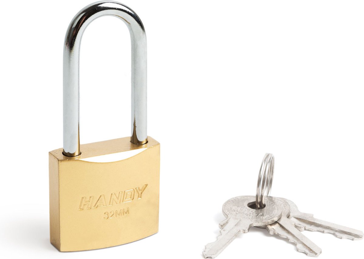 Afbeelding van Handy - Hangslot met Sleutel 32mm met Hoge beugel - Hangsloten - Gehard staal - Sluiting ⌀ 5MM - incl. 3