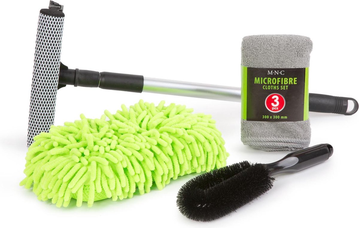 Afbeelding van MNC - Complete Autowas Set Microvezel - 6 delige set - Autowasset Autopoetsdoeken - Raamwisser / Spons /