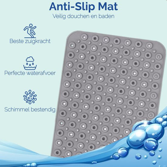 Afbeelding van HSXL - Antislipmat - 88x40CM - Incl. Netspons - Antislip Douchemat / Badmat Grijs met Zuignappen – Mat voor