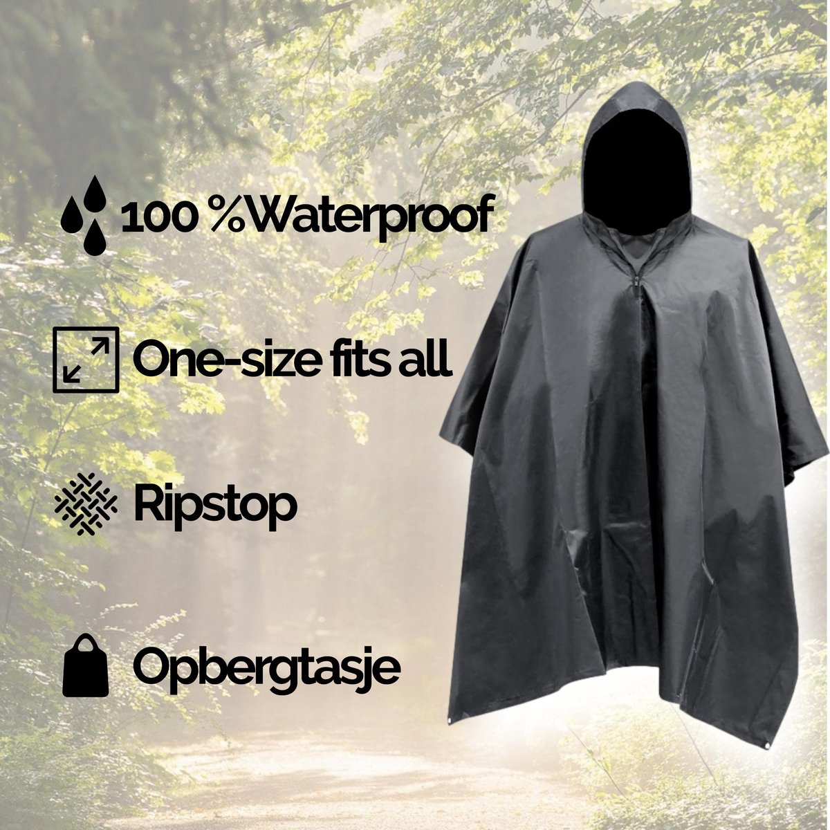Afbeelding van Regenponcho / Fietsponcho Herbruikbaar voor Volwassenen ( Dames en Heren ) - 200x110cm - 100% Ripstop
