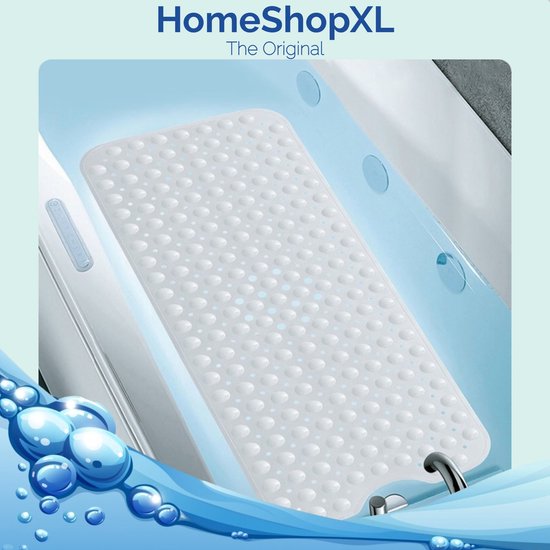 Afbeelding van HSXL - Antislipmat - 100x40CM - Incl. Netspons - Antislip Douchemat / Badmat Wit met Zuignappen – Mat voor