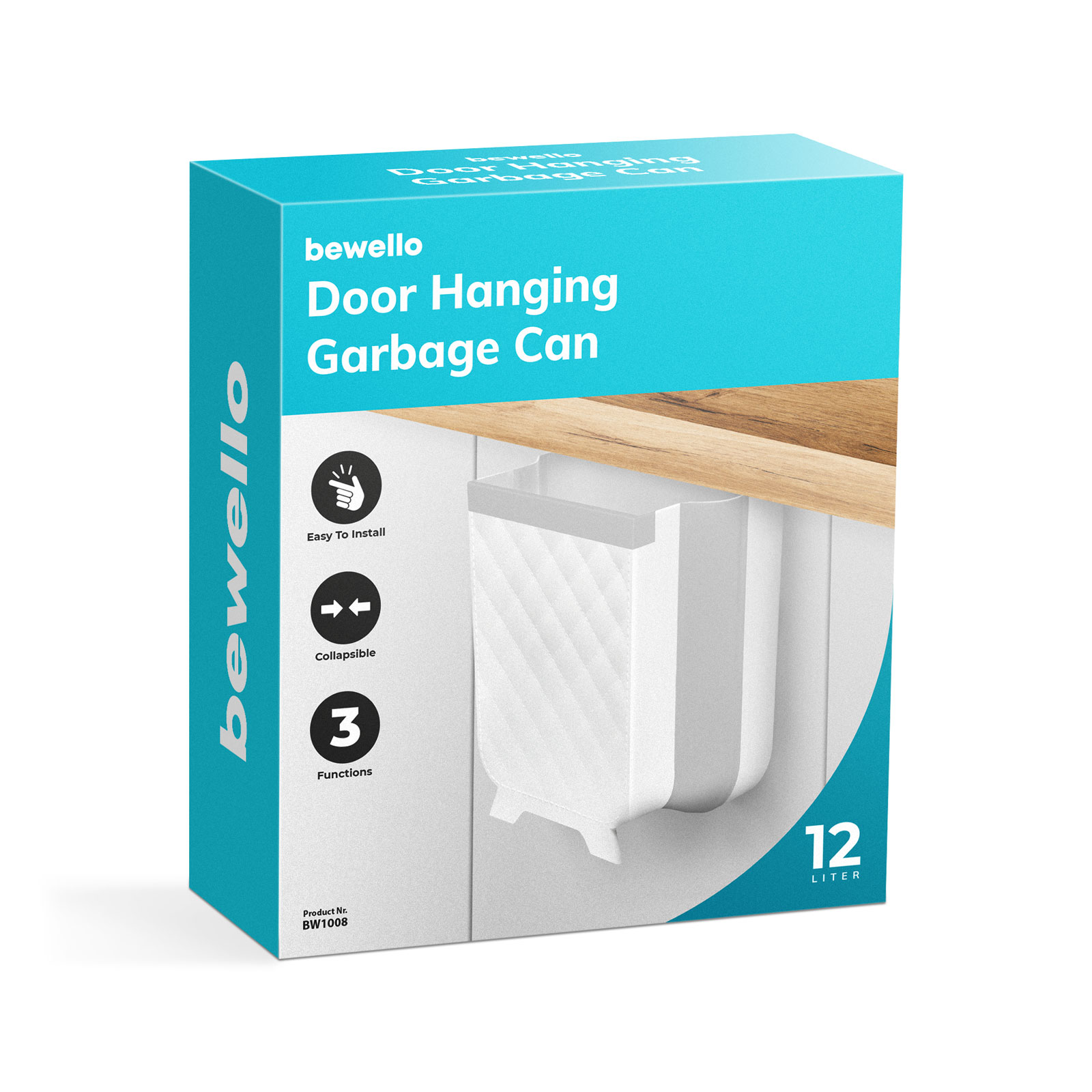 Afbeelding van Bewello - Hangende Vuilnisbak Kastdeur - Inbouw Prullenbak Hangend voor Keukenkast - Afvalbakje Opvouwbaar -