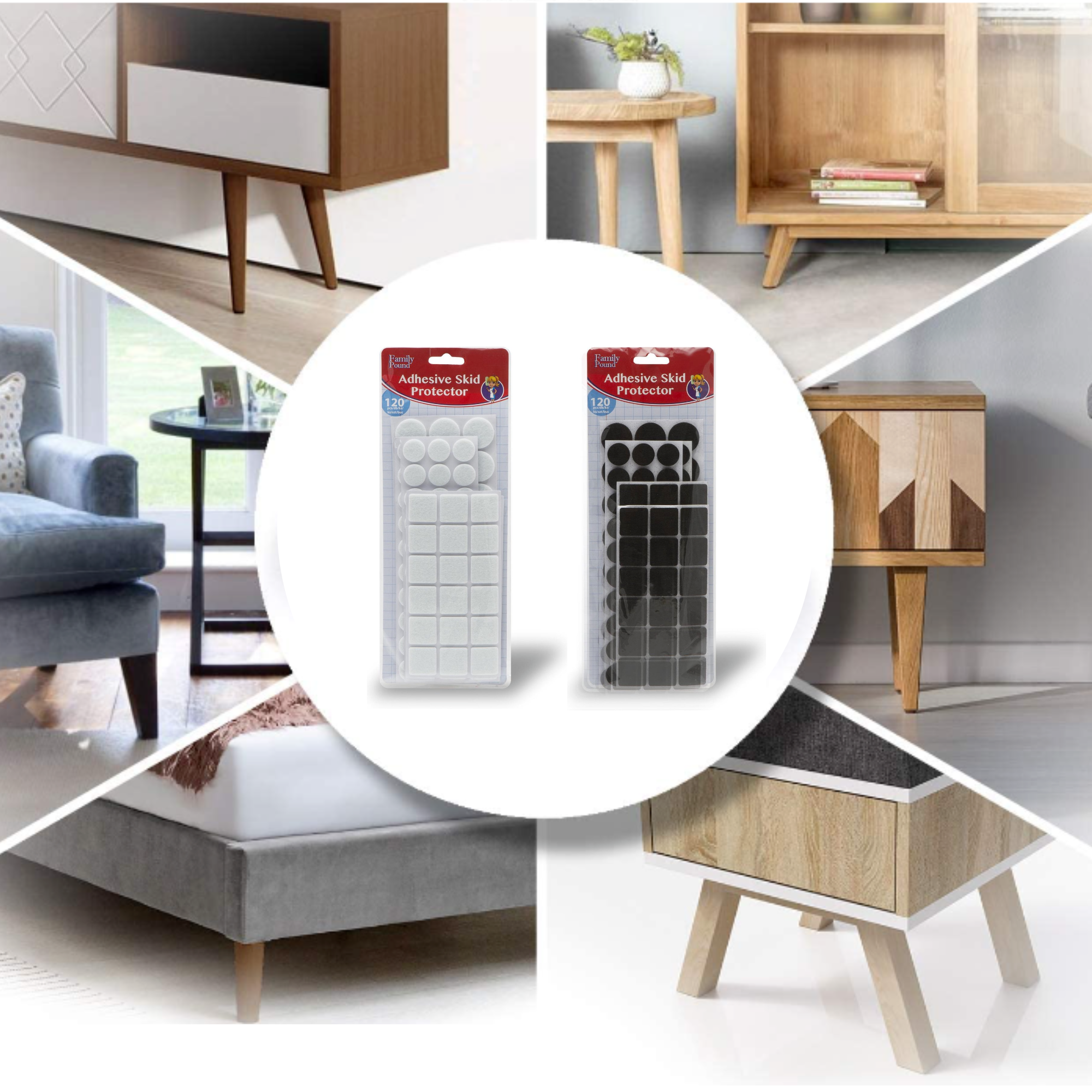 Afbeelding van 240x Premium Viltjes Stoelpoten - Zwart & Wit - Zelfklevend Anti Kras Meubelvilt voor Meubels - 240 stuks