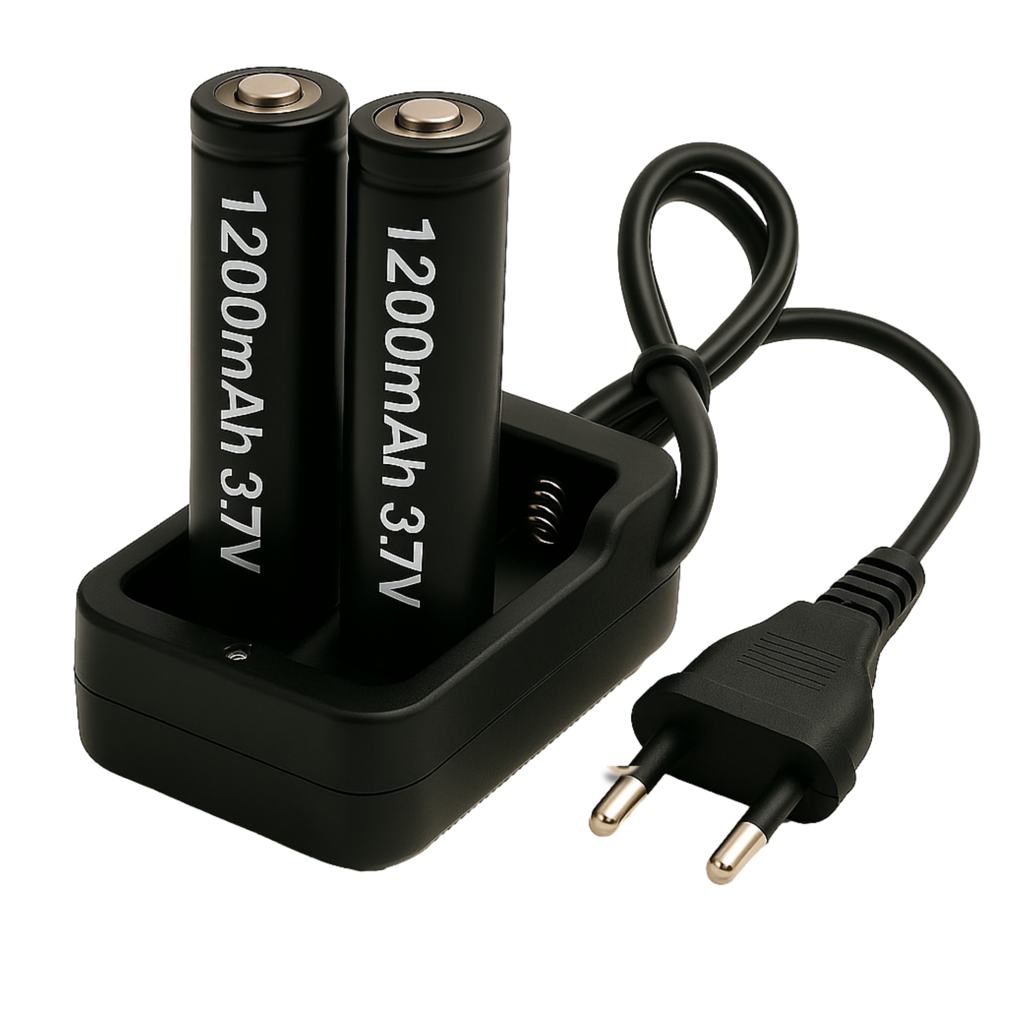 Afbeelding van 2x 1200mAh 18650 3,7V Li-Ion - 18 x 65 mm Cilindrisch - Oplaadbare CR18650 Batterijen met Netstroom Oplader -