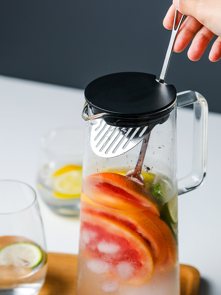 Afbeelding van Waterkaraf 1.4L - Waterkan met Deksel En Filter - Glas - Zwart - Glazen Karaf 1,4 Liter - Multifunctionele